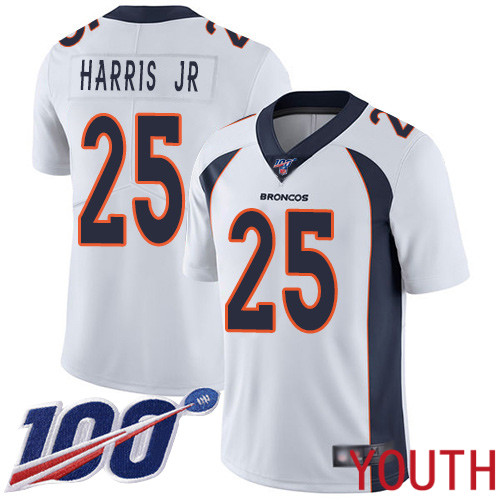 Youth Denver Broncos #25 Chris Harris Jr White Vapor Untouchable Limited Player 100th Season Football NFL Jersey->denver broncos->NFL Jersey